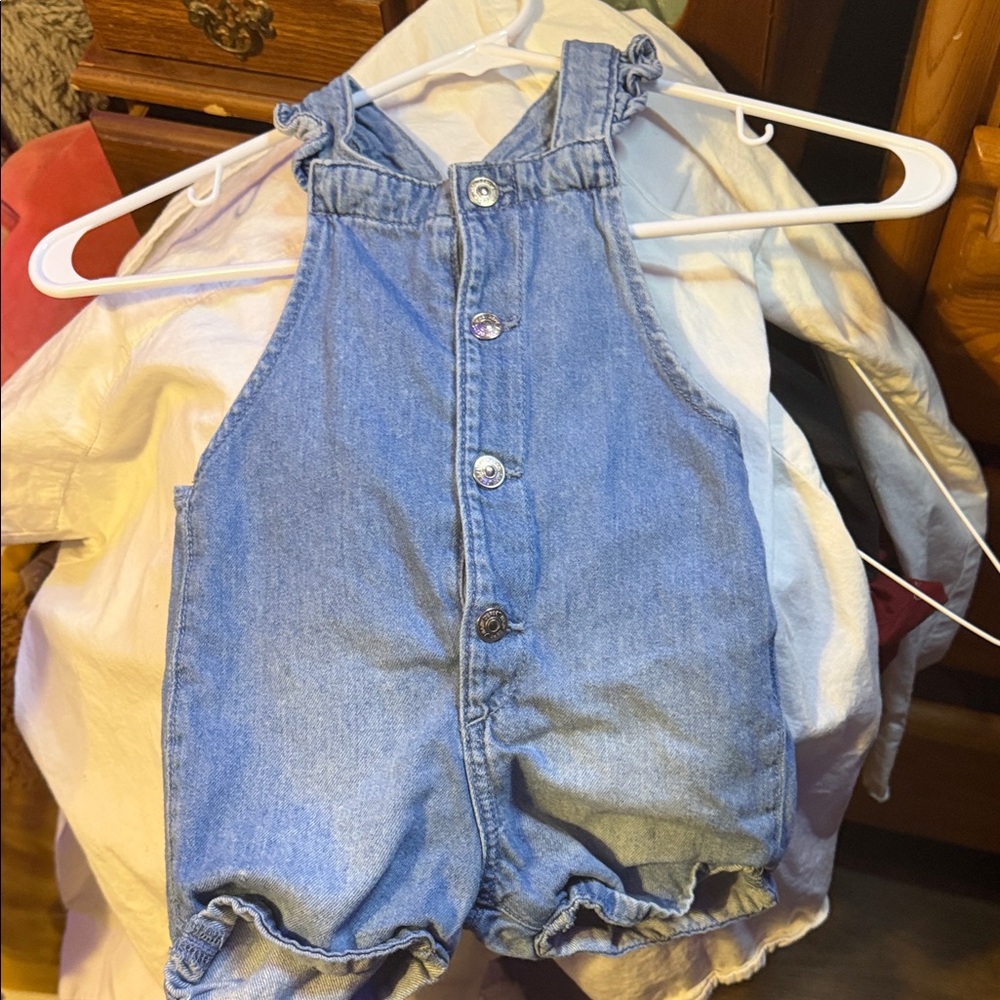 H&M Light Blue Denim Romper with Ruffle Straps